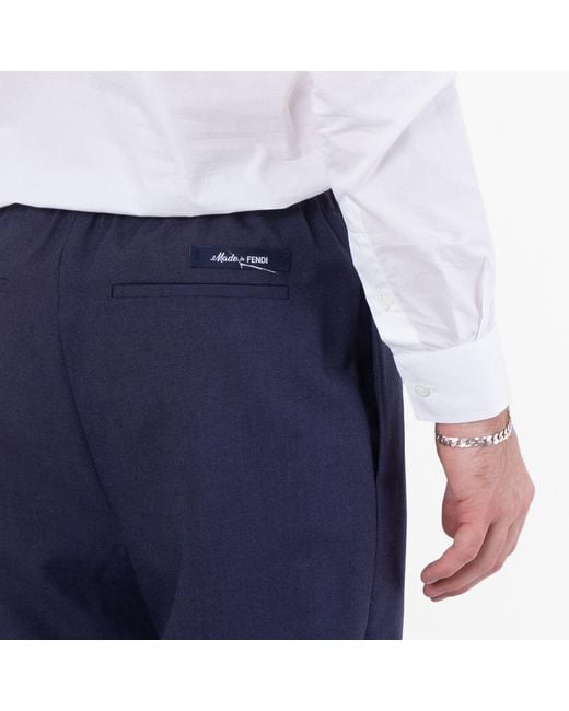 Fendi Blue Straight-Leg Wool Trousers, Brand Size 50 (Us for men