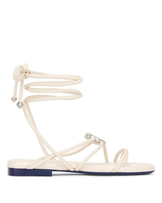 Burberry White Ivy Shield Leather Sandals, Brand Size 35 Us