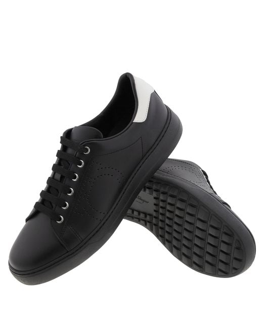 Ferragamo Black Pierre Gancini Leather Low-Top Sneakers for men