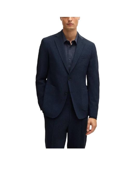 Boss Blue Micro-Patterned Performance Slim-Fit Blazer, Brand Size 50 Us for men
