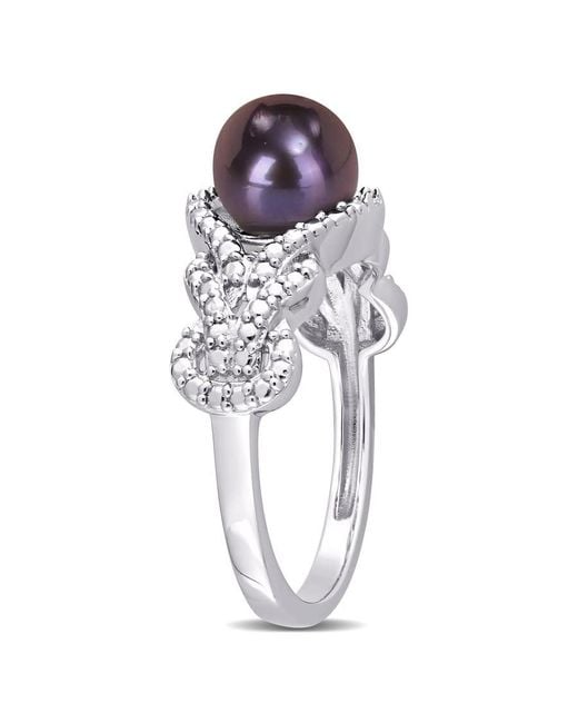 Amour Metallic 7-7.5Mm Freshwater Cultured Pearl And Diamond Accent Criss-Cross Ring for men