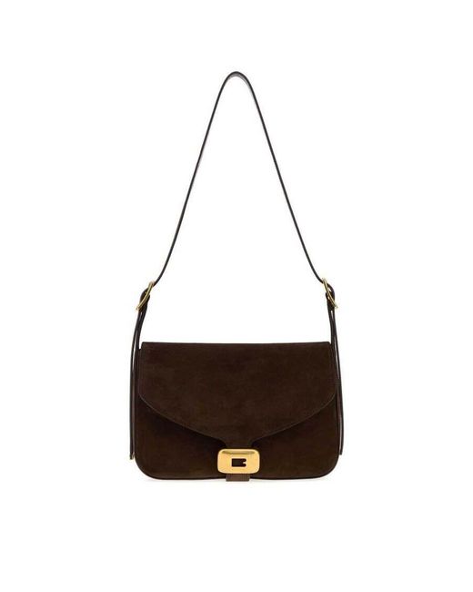 Balenciaga Black Dark Suede Medium Clicca Shoulder Bag Muscade Borse A Mano