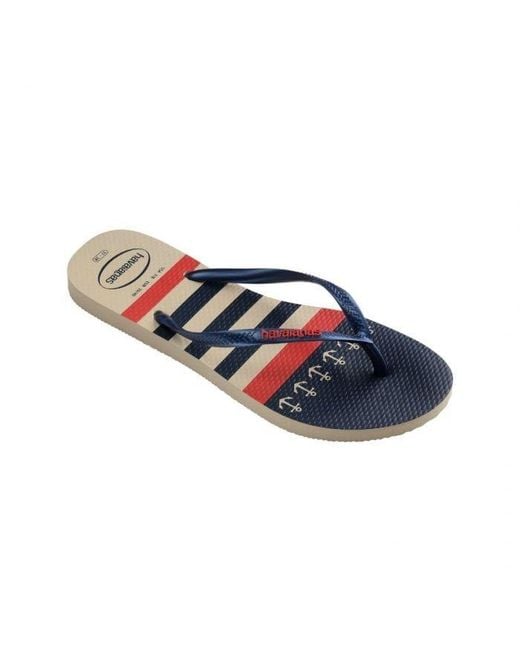 Havaianas Blue Nautical Slim Stripe Flip Flops, Brand Size 39/40 (Us