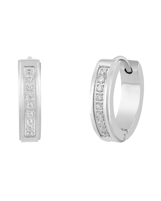 Robert Alton White 1/6Ctw Diamond Stainless Steel Huggie Earrings for men
