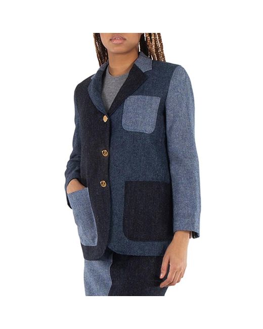 Thom Browne Blue Ladies Patchwork Donegal Tweed Blazer, Brand Size 36 (Us Size 0)
