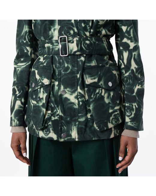 Burberry Green Rose Waxed Long Sleeve Cotton Jacket