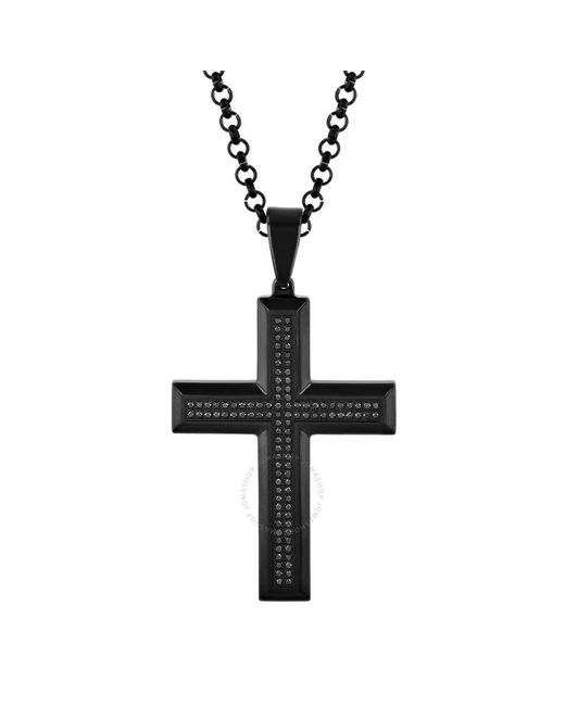 Robert Alton Black 1/2ctw Diamond With Finish Stainless Steel Cross Pendant for men