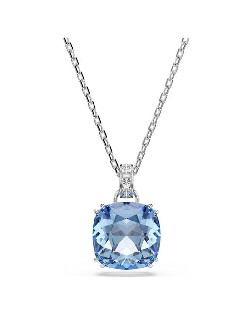 Swarovski Blue Millenia Pendant, Cushion Cut, Rhodium Plated