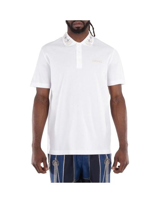 Versace White Greca-Collar Polo Shirt for men