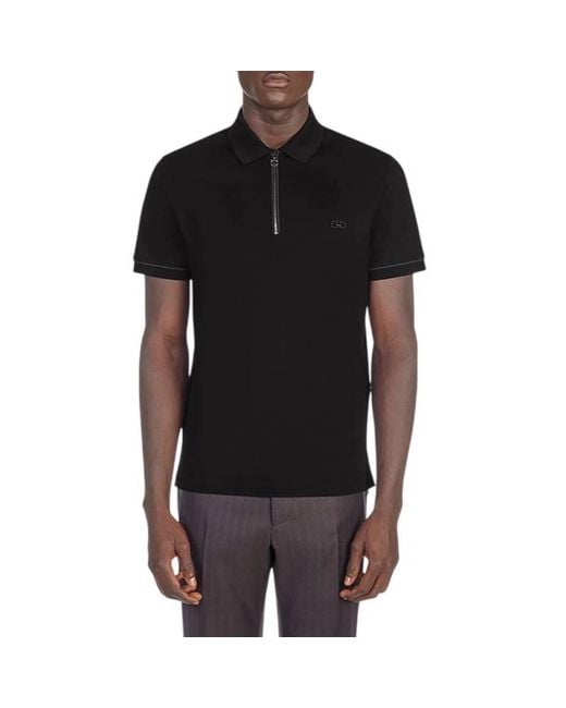 Ferragamo Black Zip Basic Cotton Polo for men