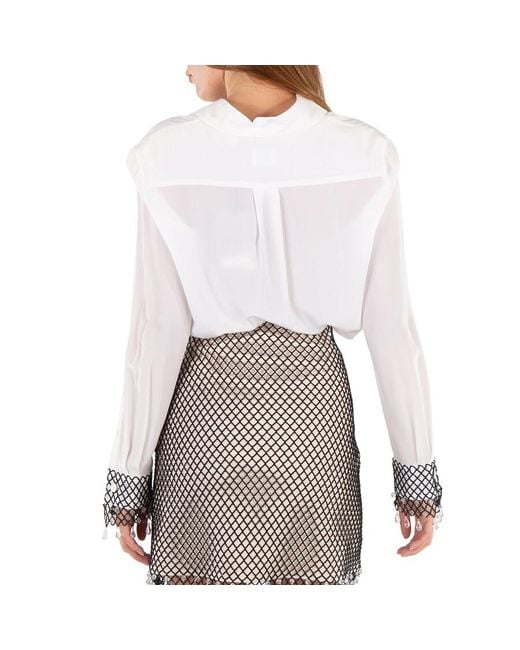 Burberry White Paola Crepe De Chine Silk Shirt, Brand Size 2 (Us