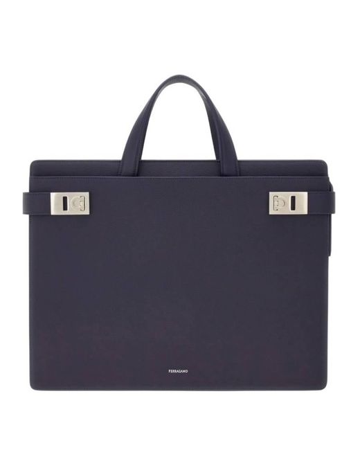 Ferragamo Blue Briefcase With Gancini Buckles for men