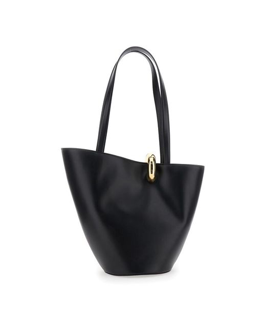 Jacquemus Black Le Bambola Moyen Shoulder Bag With Front Metal Ring Closure And Embossed Logo Lettering On The Front