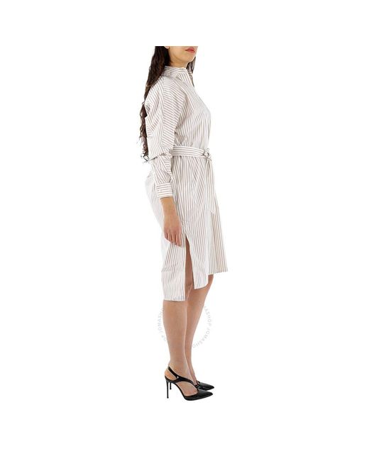 Max Mara White Pedina Striped Cotton Belted Shirt Dress