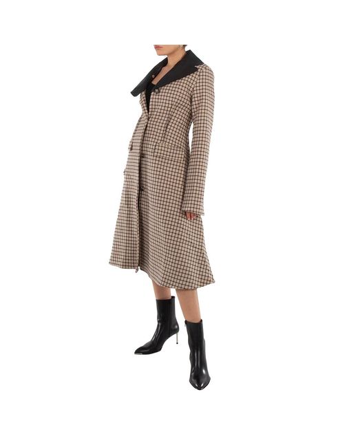 J.W. Anderson Brown Ladies Clay Check-Print A-Line Coat, Brand Size 8 (Us