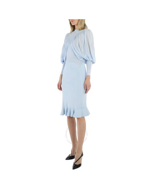 Burberry Blue Pale Puff-sleeve Jersey Dress