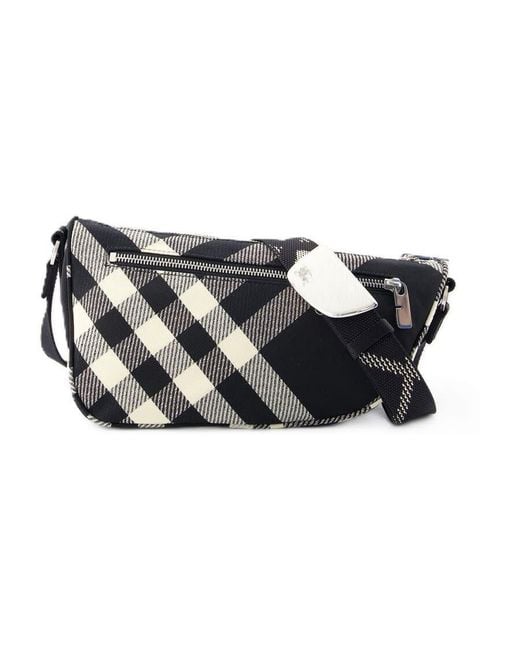 Burberry Black Check-Pattern Synthetic Crossbody Bag