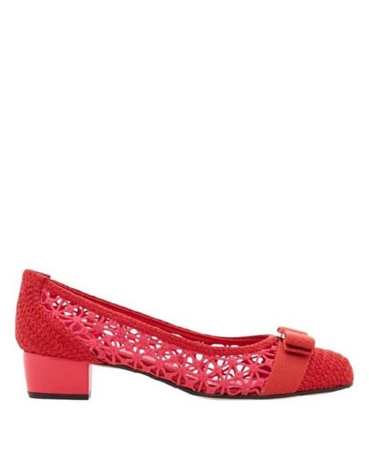 Ferragamo Red Vara Bow Crochet Pumps