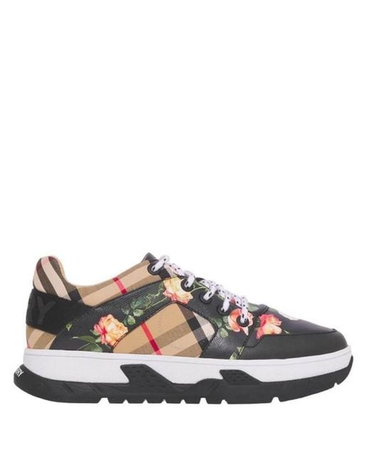 Burberry Gray Kids Brockton Floral Print Vintage Check Sneakers