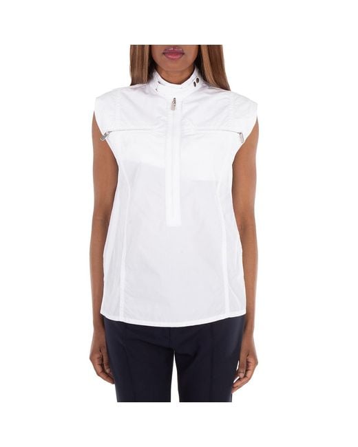 Burberry White Half-Zip High-Neck Cotton Tank Top, Brand Size 8 (Us