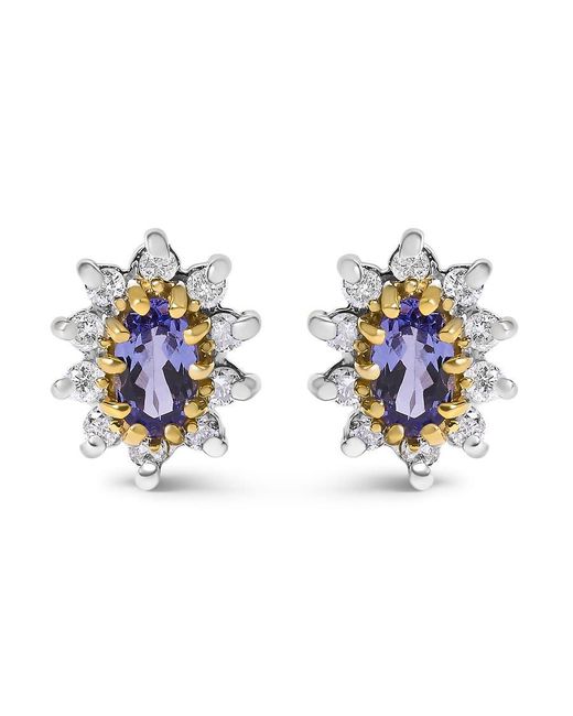 Haus of Brilliance Blue 14K 1/4 Cttw Diamond And Tanzanite Sunburst Halo Stud Earrings (K-L Color, I1-I2 Clarity)