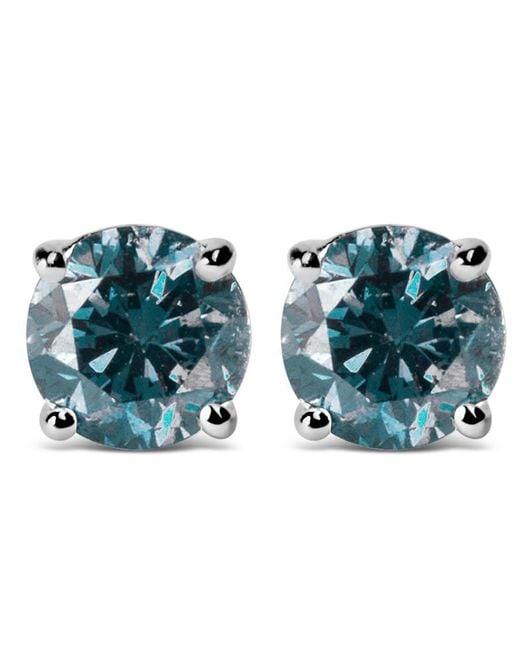 Haus of Brilliance Blue 14K 2.00 Cttw Round Brilliant-Cut Lab Grown Diamond Classic 4-Prong Stud Earrings With Screw Backs (Vs1-Vs2 Clarity)