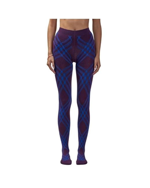 Burberry Blue Checked Wool-Blend Tights