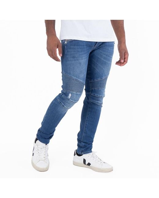Balmain Blue Ribbed-Detail Skinny Jeans, Waist for men