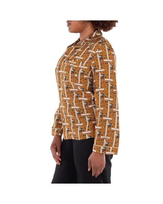 Burberry Brown Graphic Printed Notched Collar Pajama Shirt, Brand Size 6 (Us