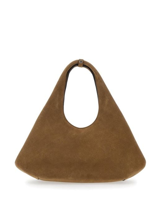 Coperni Brown Shoulder Bag With Top Handle And Logo Lettering On The Front In Suede Woman