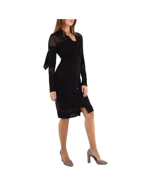 Burberry Black Cut-Out Long Sleeve Semi-Sheer Shirt Dress, Brand Size 4 (Us