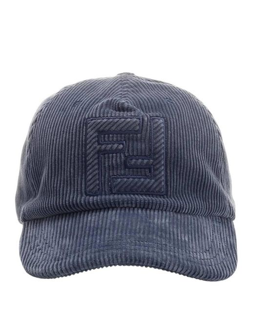 Fendi Blue Embroidered Logo Cotton Baseball Hat for men