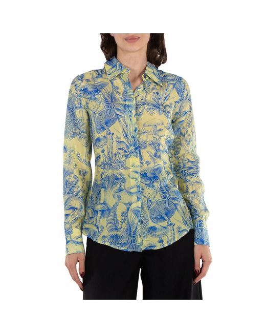 Stella McCartney Blue Ladies Washed Silk Fungi Forest Print Top, Brand Size 34 (Us