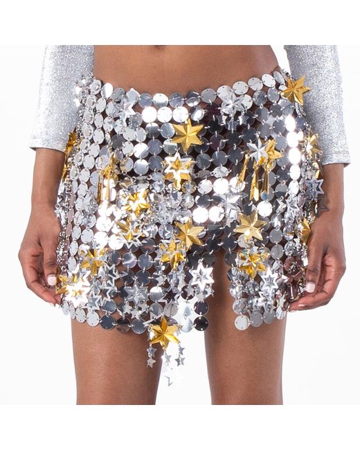 Rabanne Black Mixed Metal Mini Skirt, Brand Size 38 Us