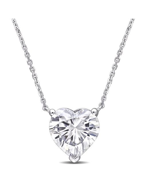 Amour Metallic 3-1/2 Ct Dew Heart Shape Created Moissanite Solitaire Pendant With Chain