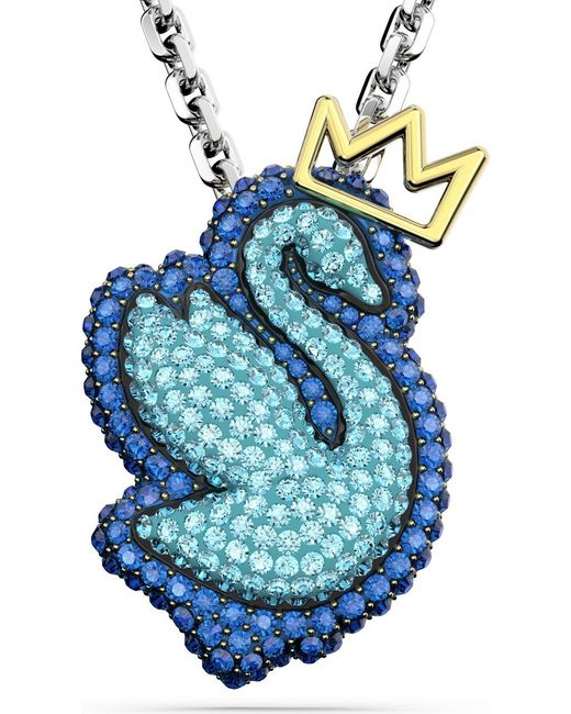 Swarovski Metallic Swan Pendant Long Necklace