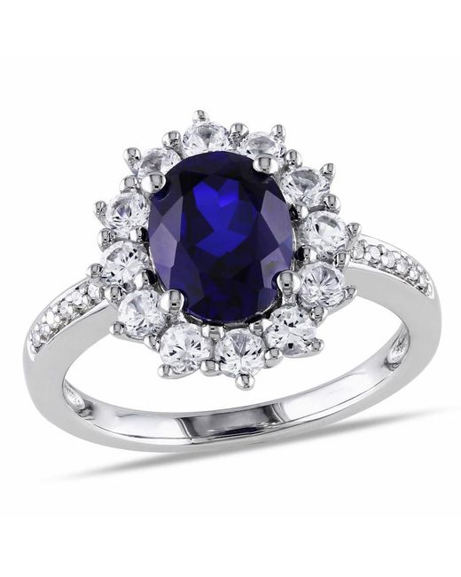Amour Metallic Halo Diamond And 4 Ct Tgw Created And Sapphire Ring for men