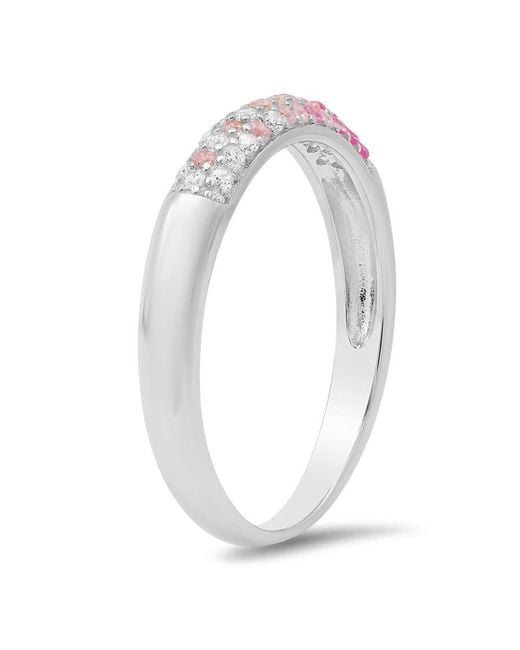 Kylie Harper Pink Sterling Petite Sapphire Ombre Pave Cz Band Ring