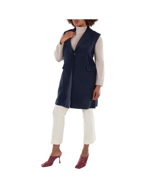Max Mara Blue Marie Long Linen Vest, Brand Size 38 Us