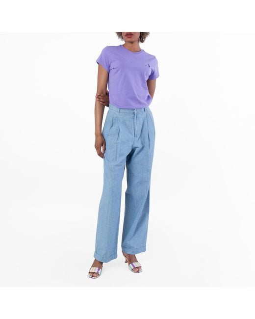 Polo Ralph Lauren Blue Cotton Wide-Leg Trousers