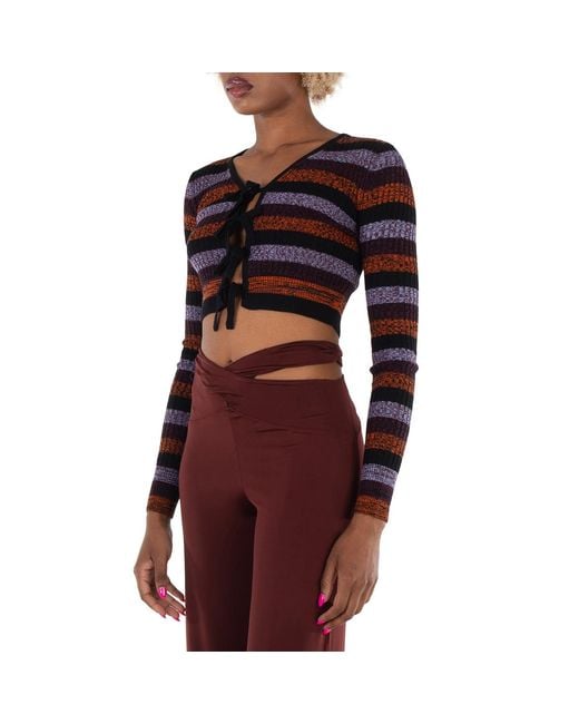 Ganni Black Ladies Multicolour Striped Crop Cardigan for men