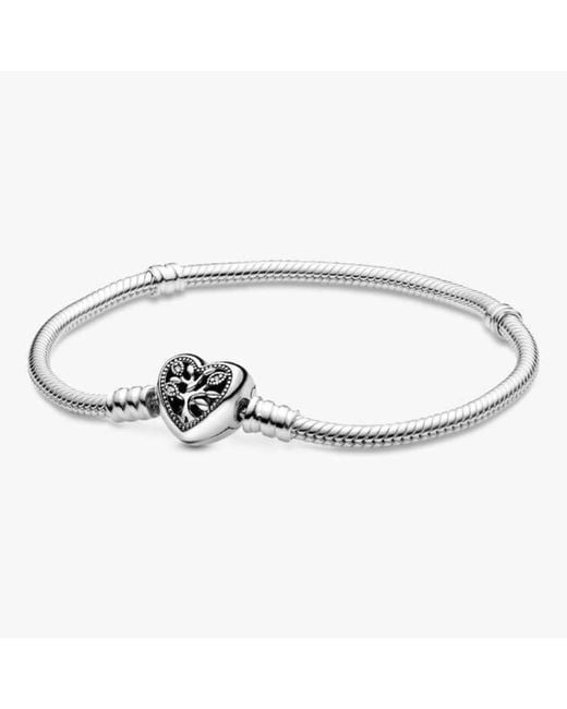 Pandora Metallic Snake Chain Sterling Bracelet And Heart Clasp