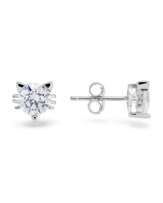 Kylie Harper Metallic Sterling Kitty Cat Cz Stud Earrings