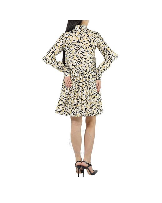 Roberto Cavalli Yellow Aragonite/ Blades Long Sleeve Printed Silk Dress