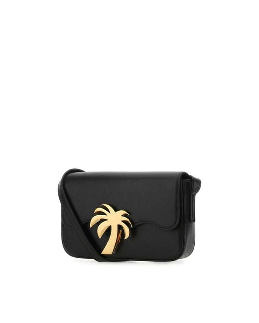 Palm Angels Black Leather Palm Beach Bridge Crossbody Bag