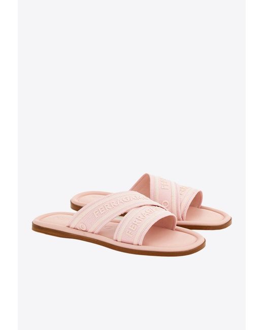 Ferragamo Pink Ferragamo Ladies Laurene Logo Slides