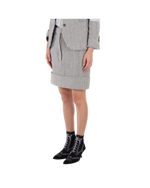Thom Browne Gray High-Waist Tweed Fray Mini Skirt