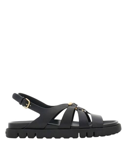 Ferragamo Black Gancini Ornament Flat Sandals