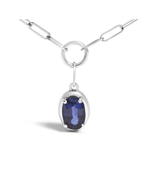 Haus of Brilliance Metallic 10K 6X4 Mm Oval Sapphire Solitaire Paperclip Pendant Necklace