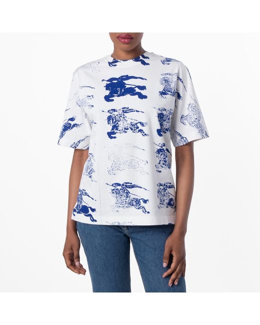 Burberry Blue All Over Ekd Print T-Shirt